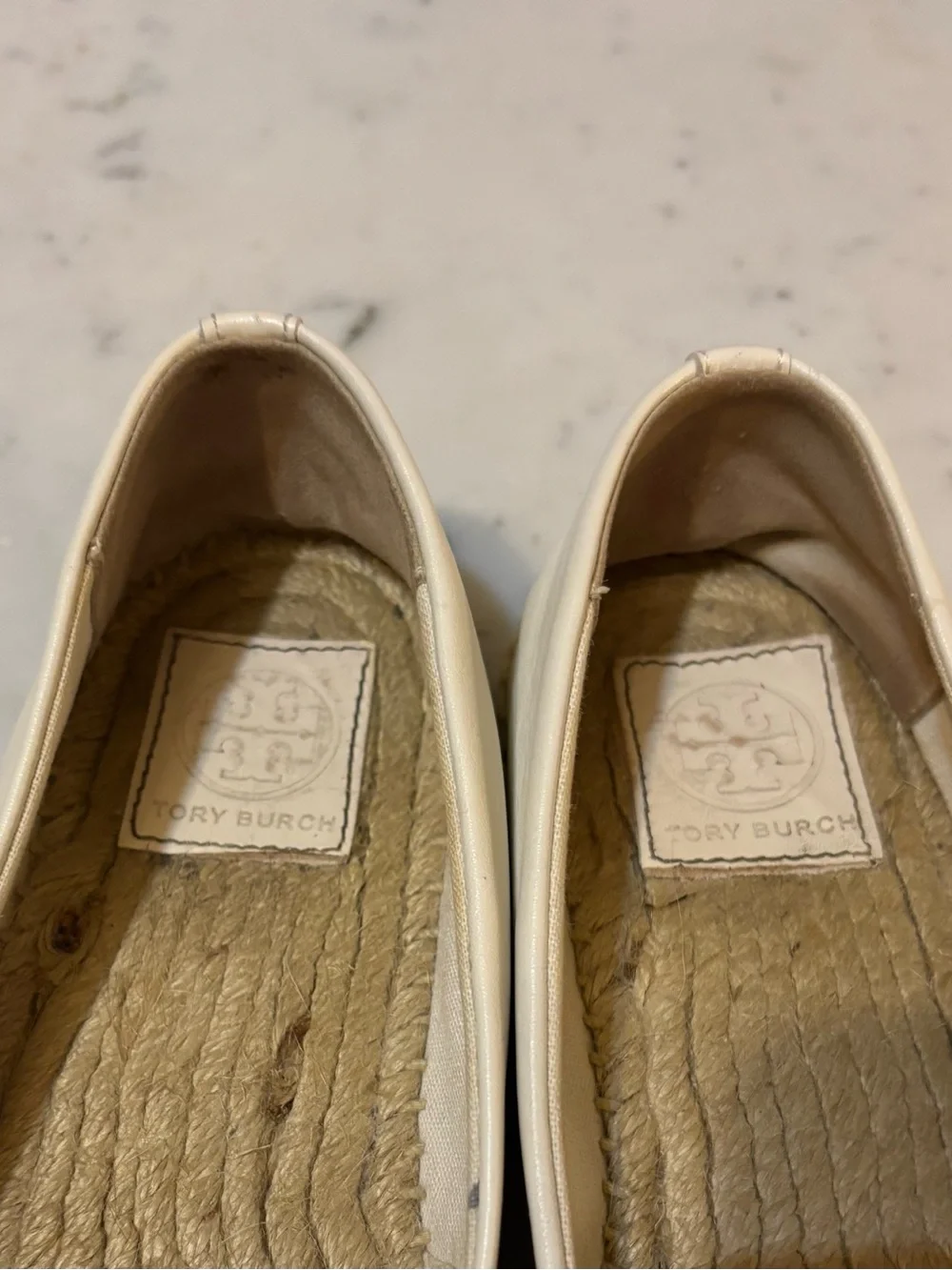 Tory Burch Cream and Black Slip-On Espadrilles, Size 9